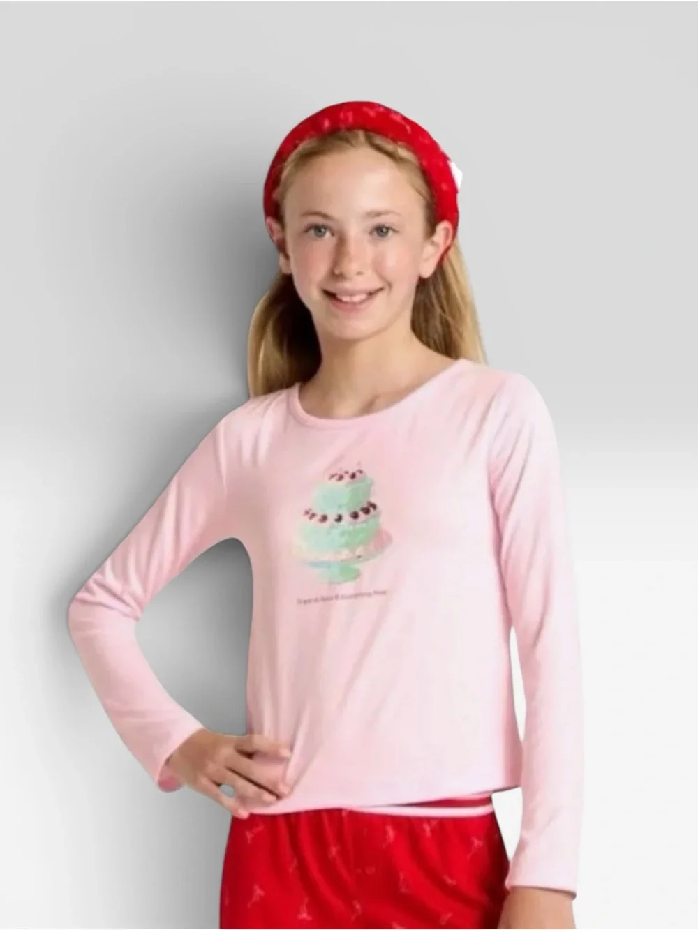 Art Class Girls Pink Ice Cream Pajama Set Long Sleeve Red Shorts Soft Sleepwear